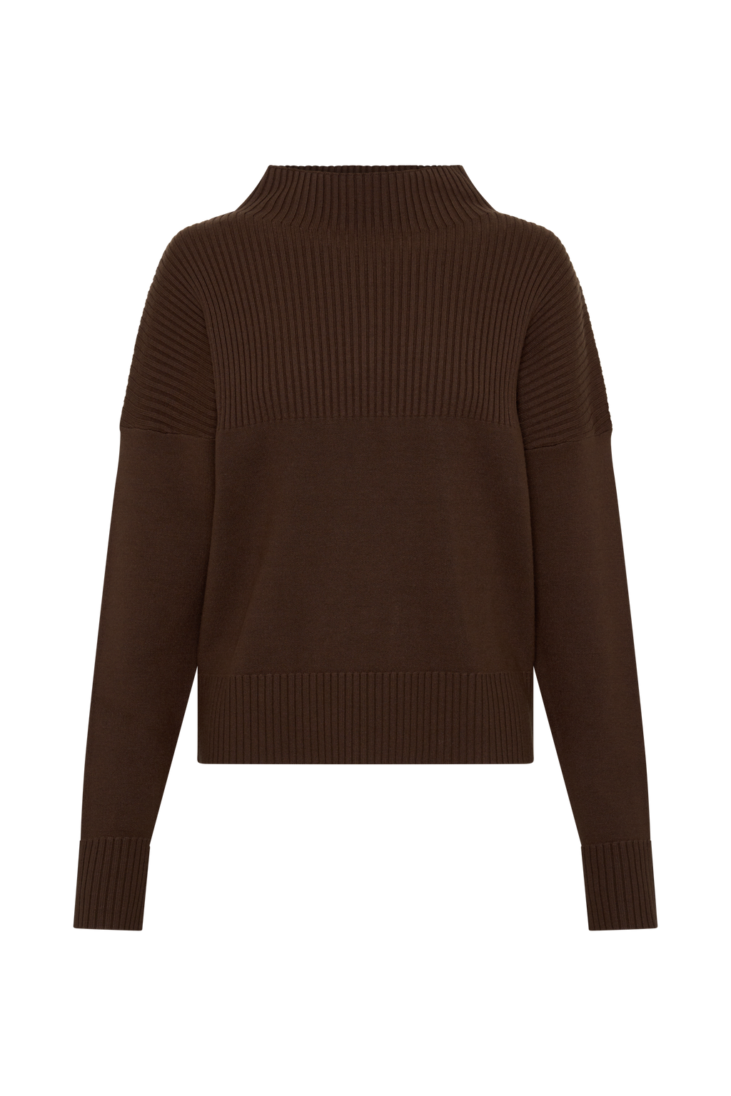 Ribbed High Neck Jumper - Chocolate