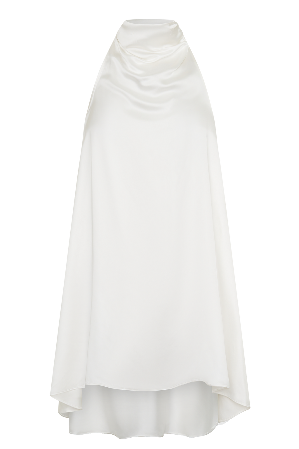 Asymmetrical Satin Halter Mini Dress - Ivory