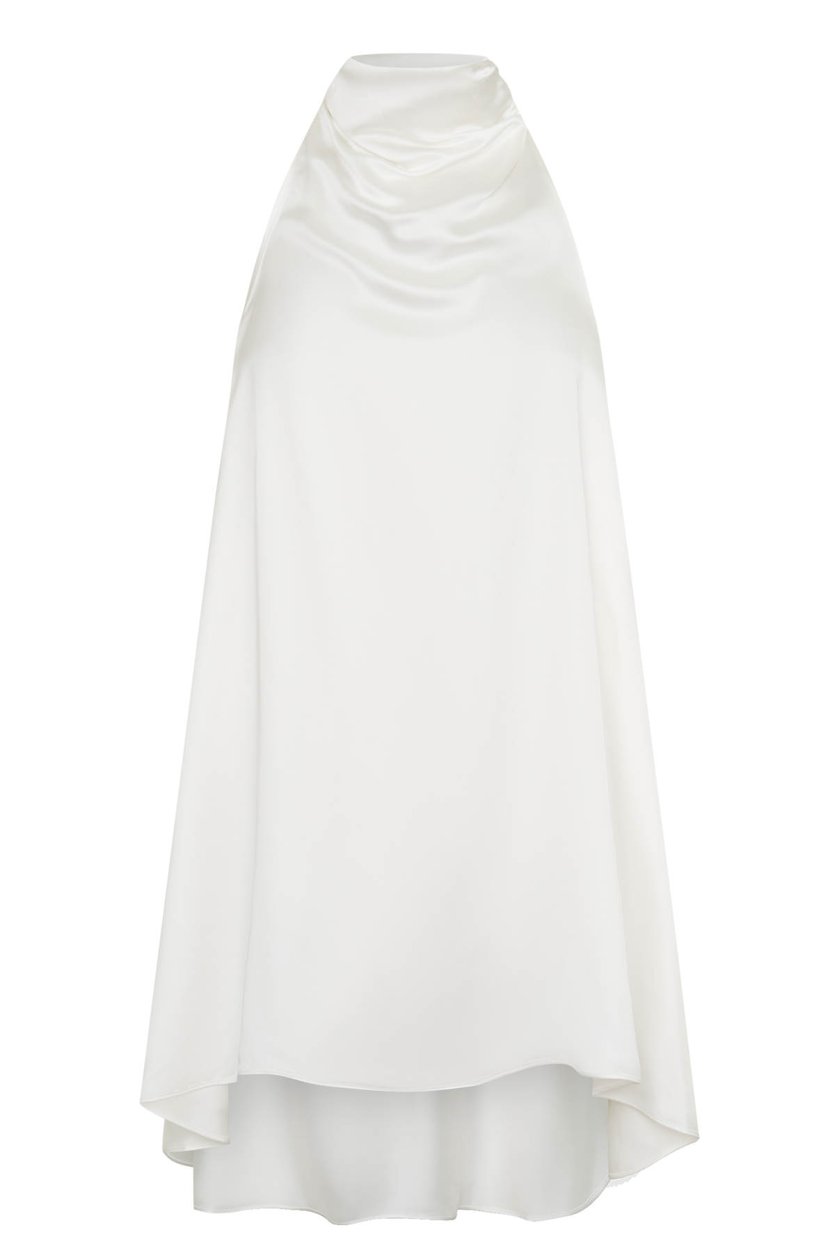 Asymmetrical Satin Halter Mini Dress - Ivory