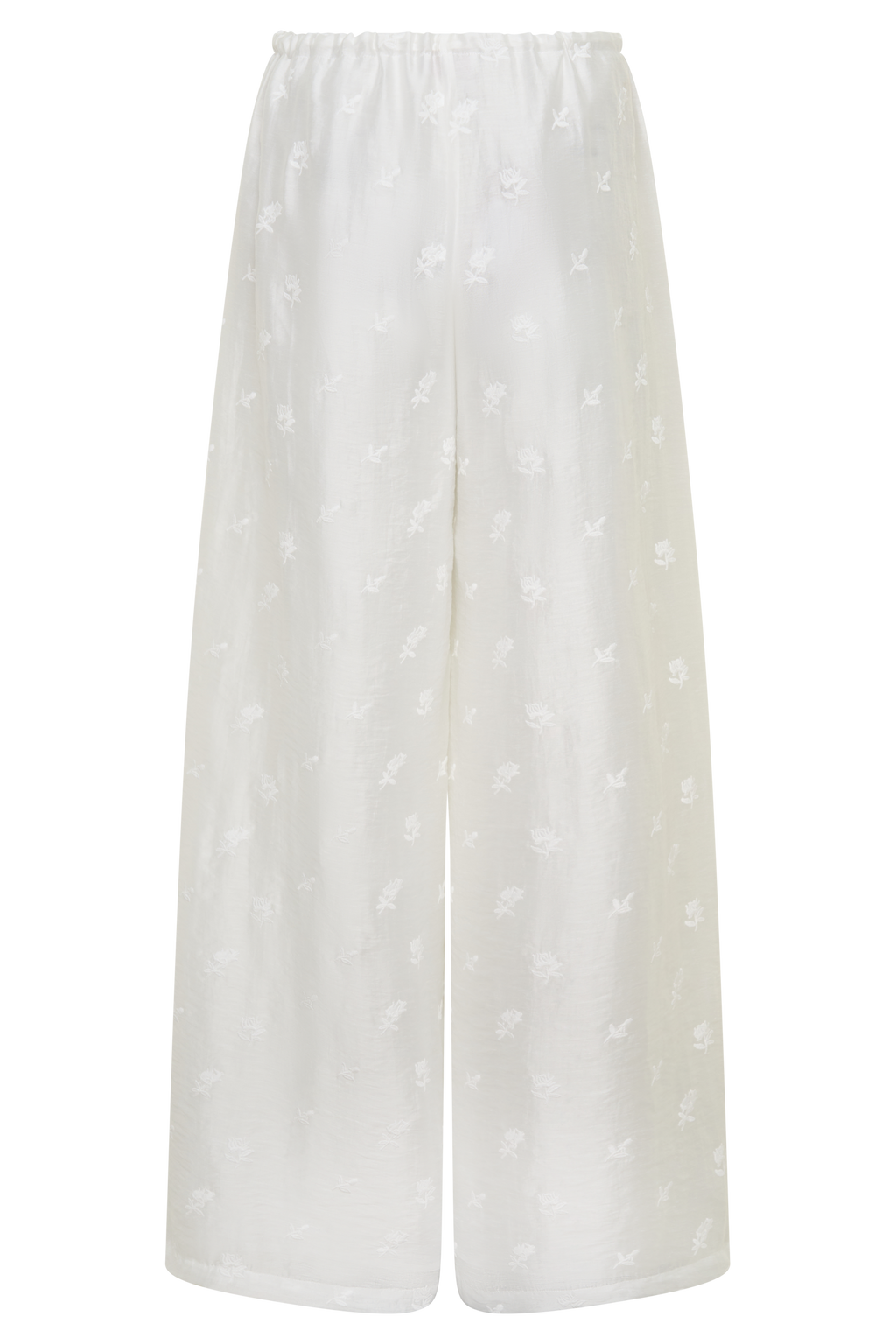 Tie Waist Embroidered Pant - White
