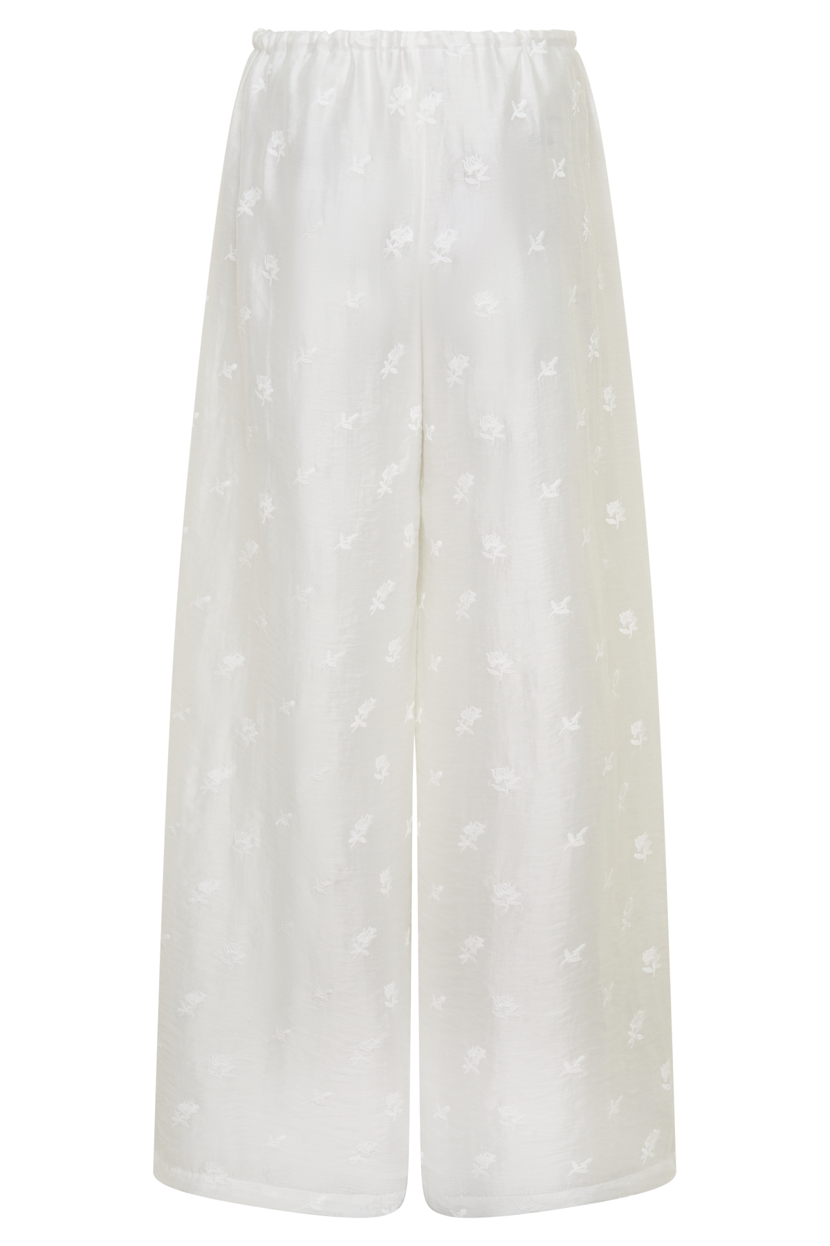 Tie Waist Embroidered Pant - White