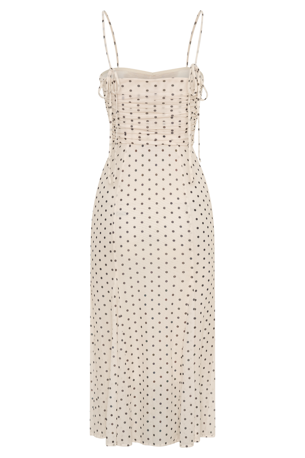 Gathered Mesh Midi Dress - Polka Dot