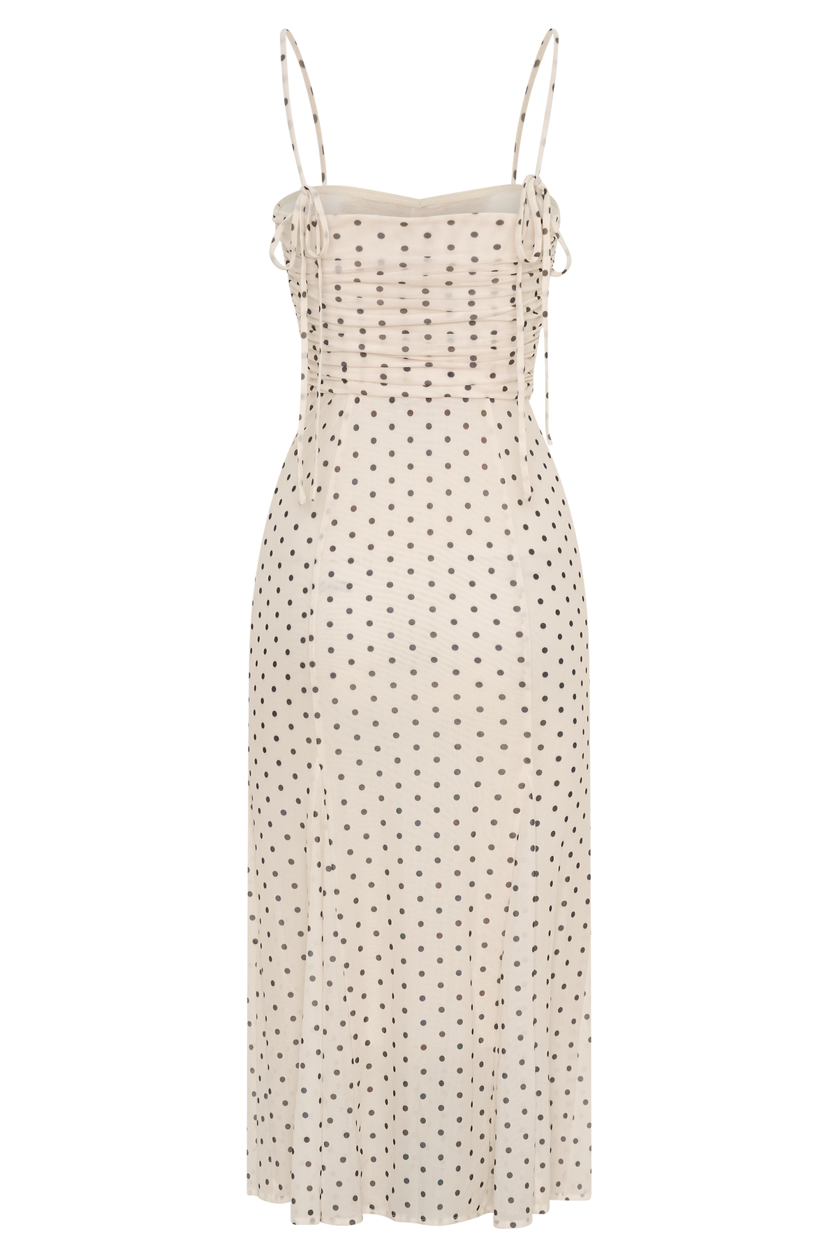 Gathered Mesh Midi Dress - Polka Dot