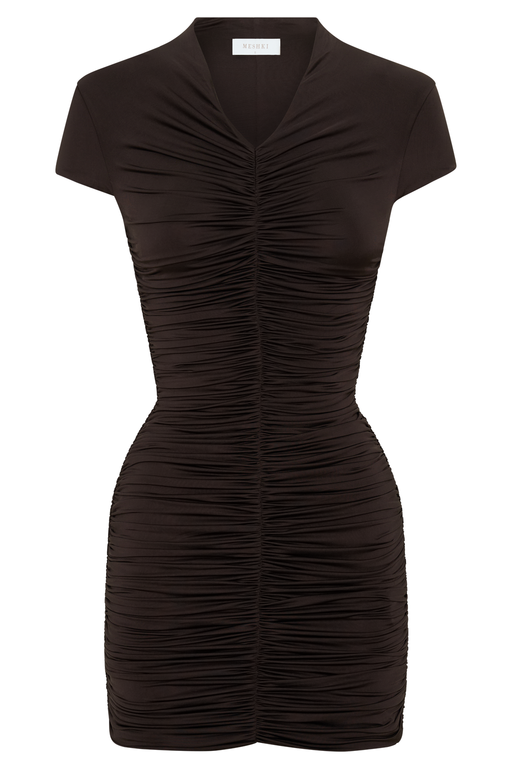 Gathered Short Sleeve Mini Dress - Chocolate