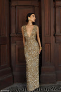 Hand Embellished Maxi Dress - Gold