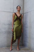 Satin And Lace Midi Skirt - Olive
