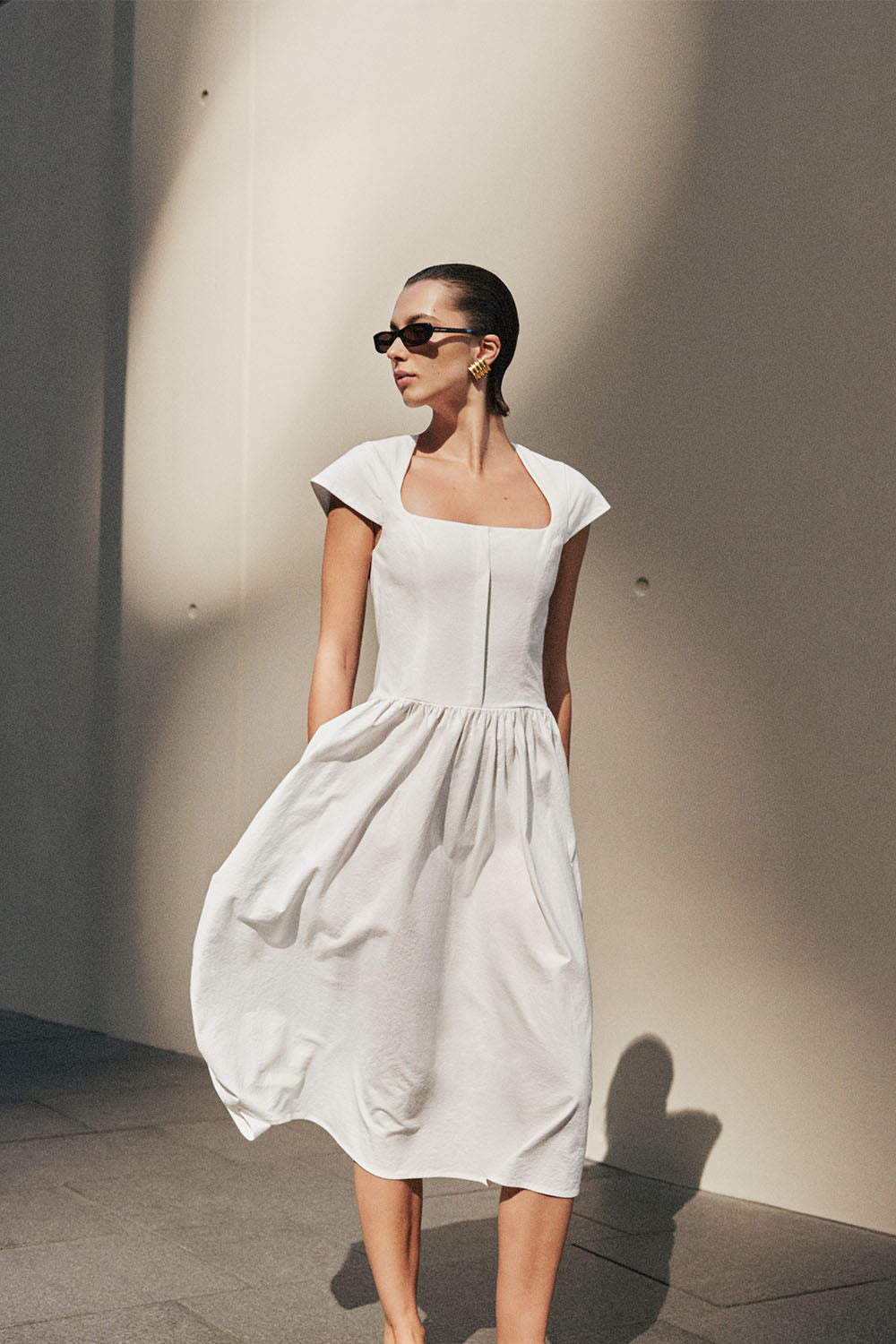 Cotton Fit And Flare Midi Dress - White