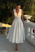 Cotton Sleeveless Midi Dress - White