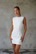 Sleeveless Stretch Crepe Mini Dress - White