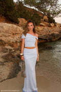 Gathered Knit Maxi Skirt - Blue