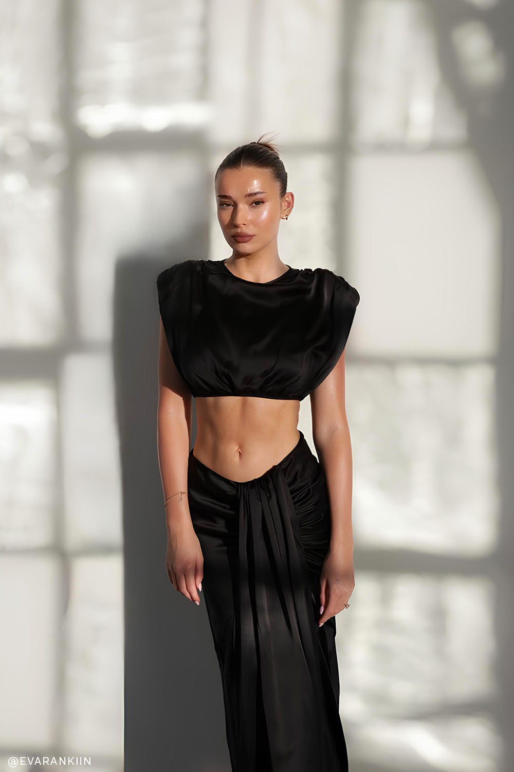 Silk Midi Skirt - Black