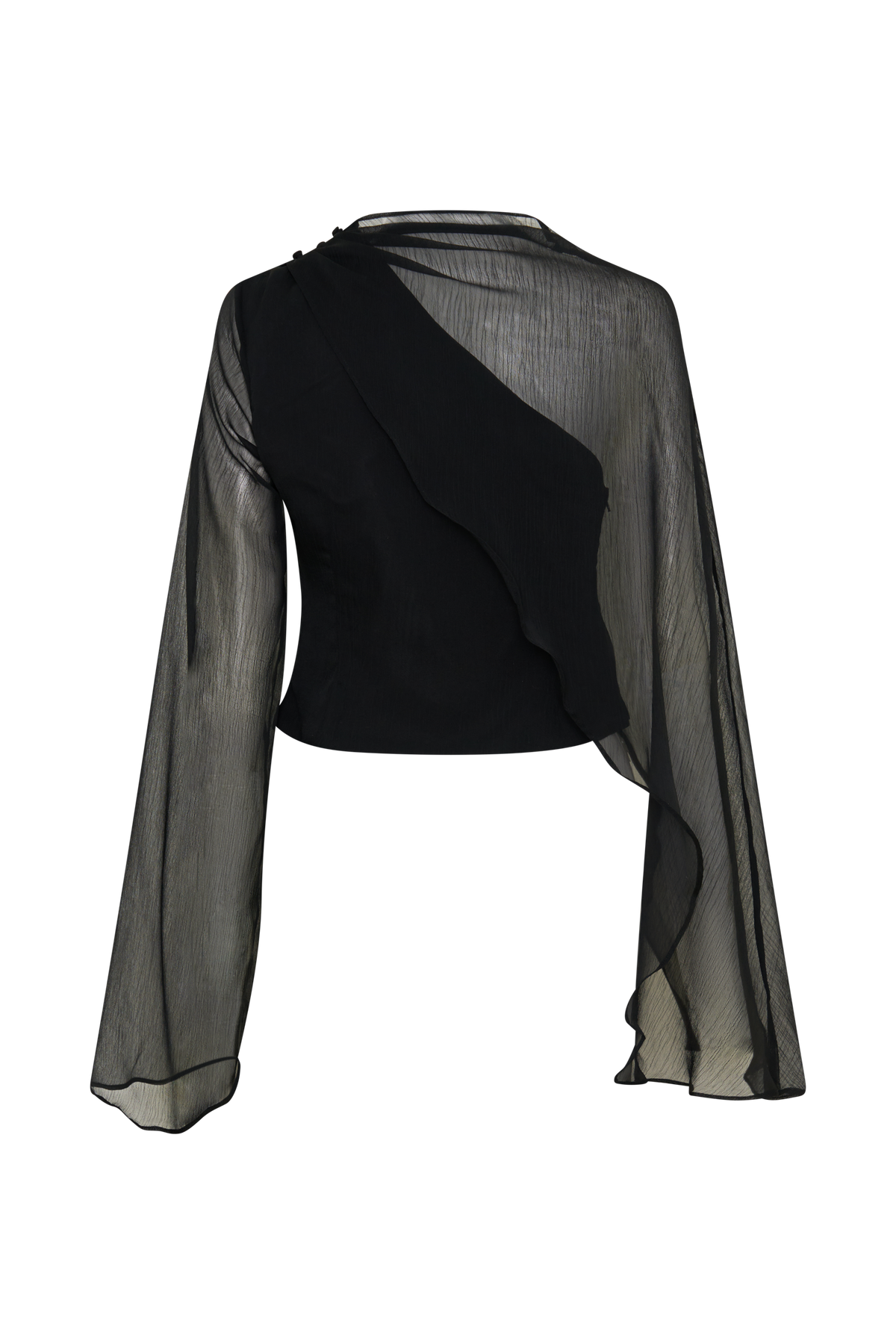 Sheer Asymmetrical Long Sleeve Cape - Black