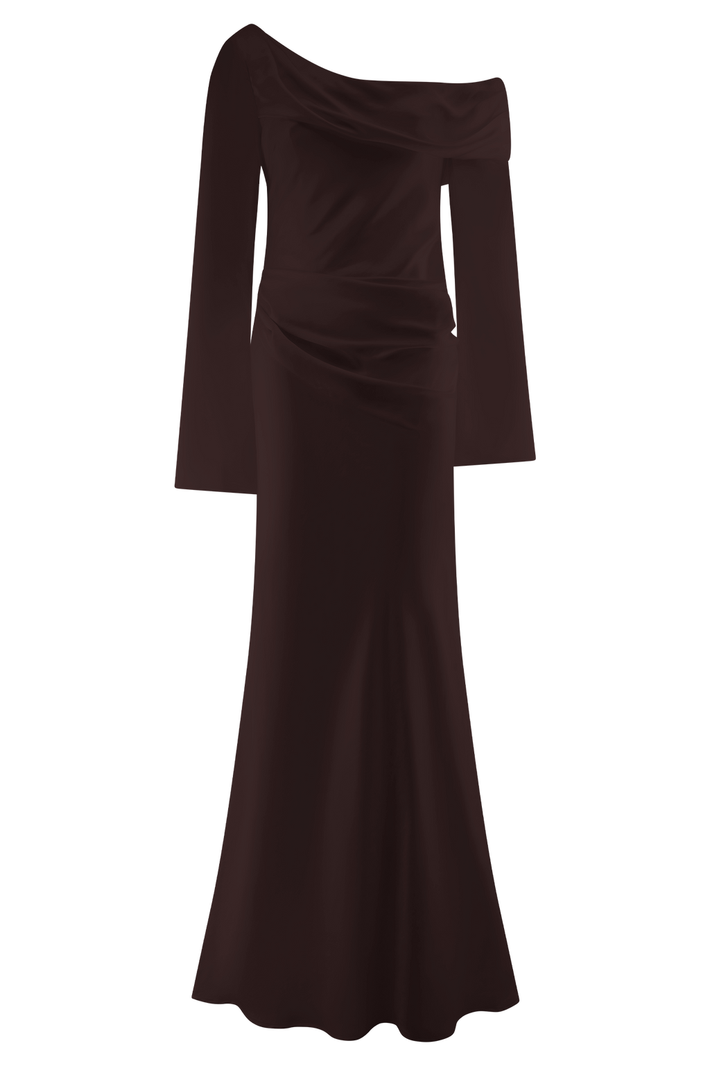 Long Sleeve Satin Maxi Dress - Dark Chocolate