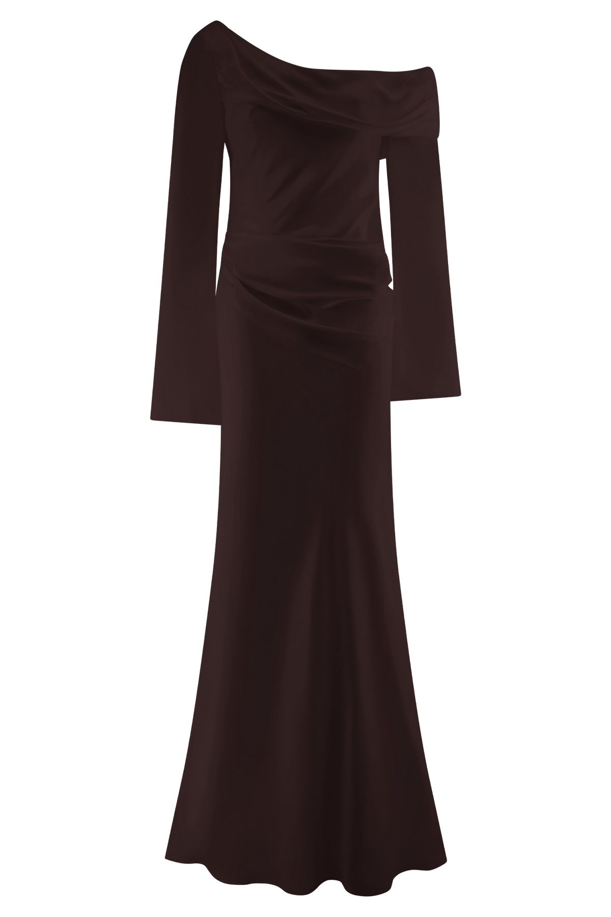 Long Sleeve Satin Maxi Dress - Dark Chocolate