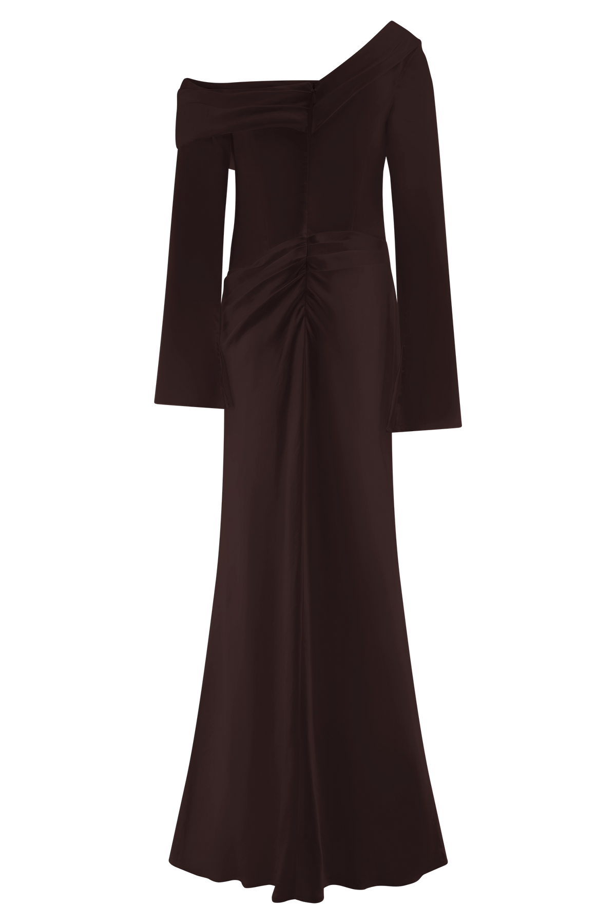 Long Sleeve Satin Maxi Dress - Dark Chocolate