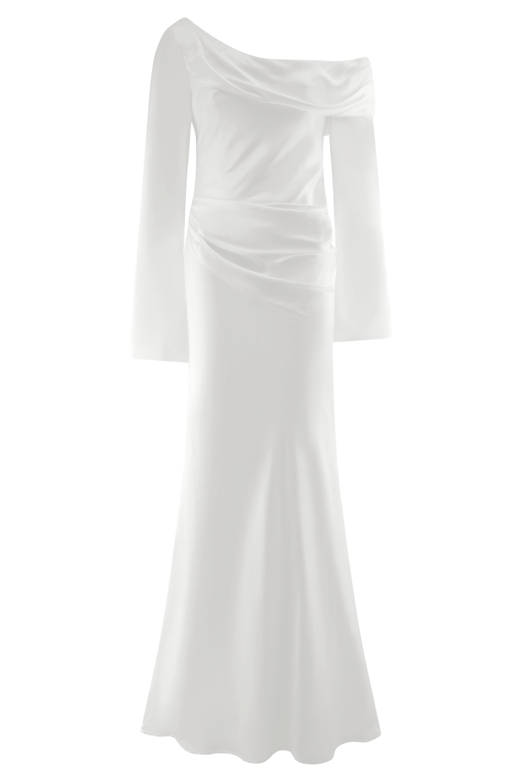 Long Sleeve Satin Maxi Dress - White