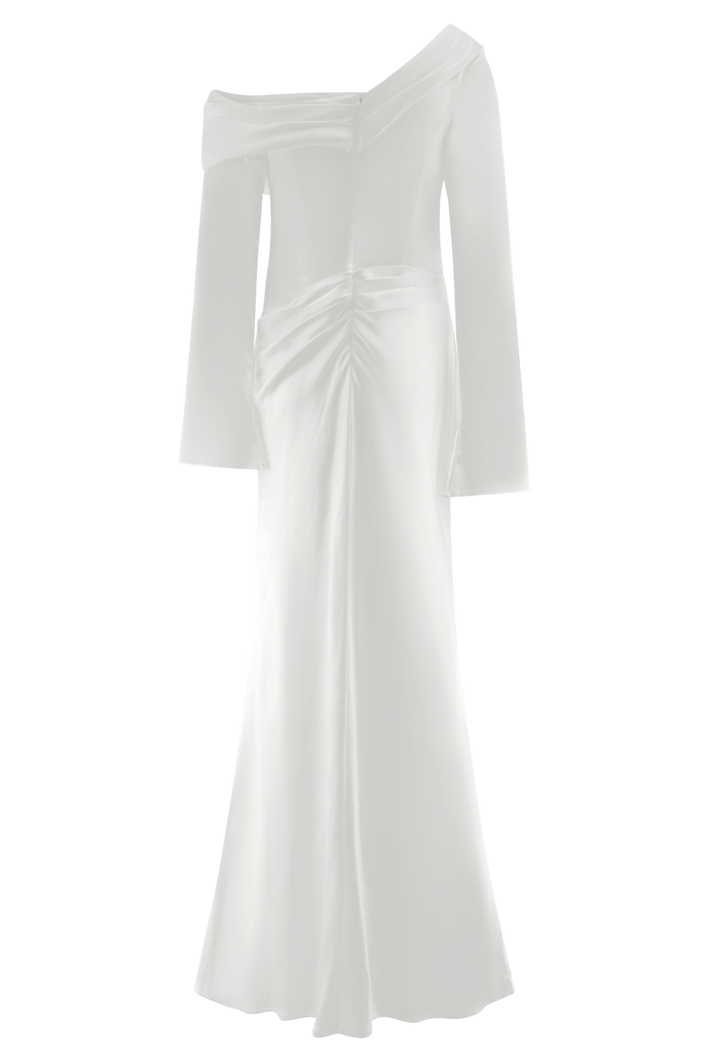 Long Sleeve Satin Maxi Dress - White