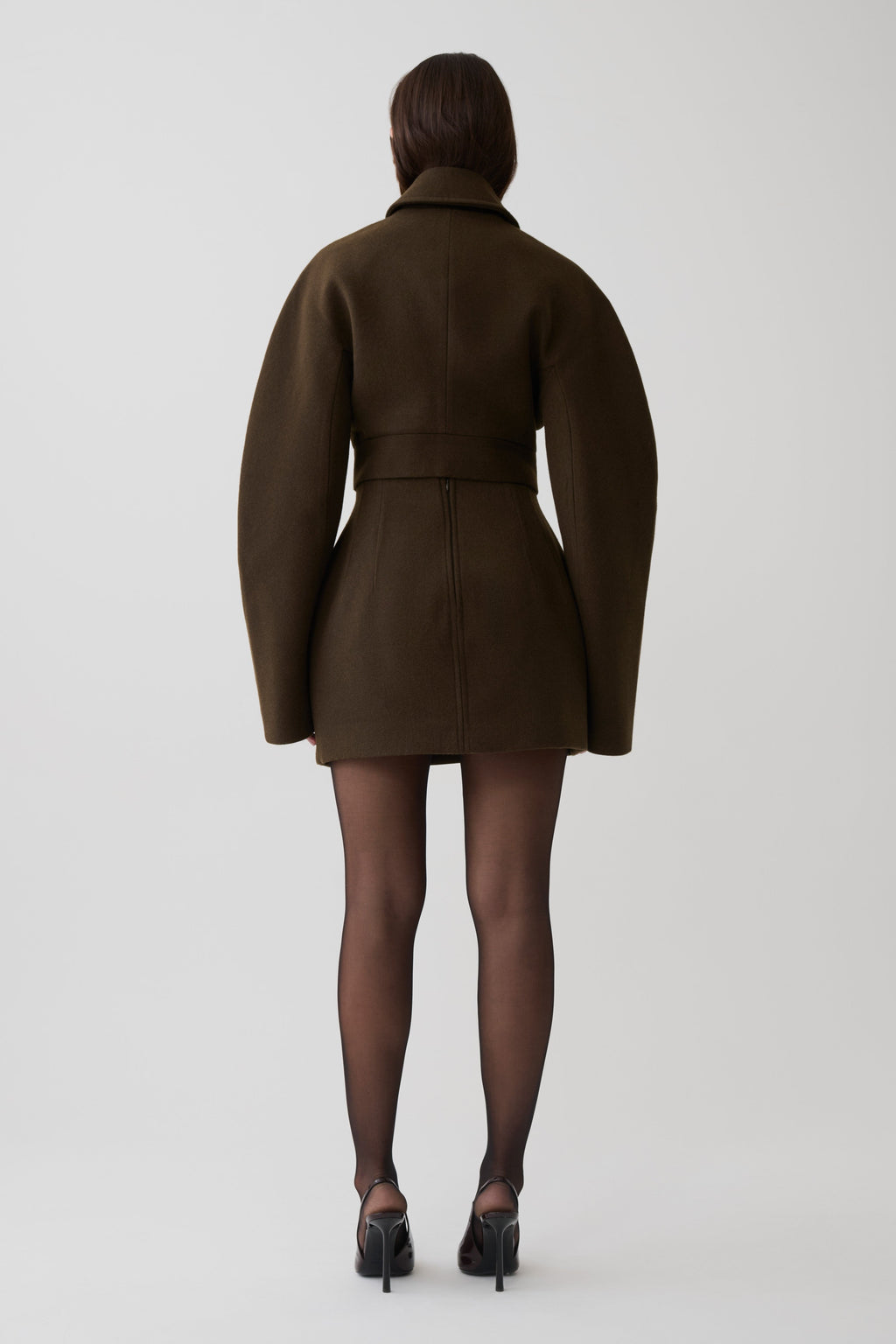 Wool Blend Cropped Jacket - Chocolate