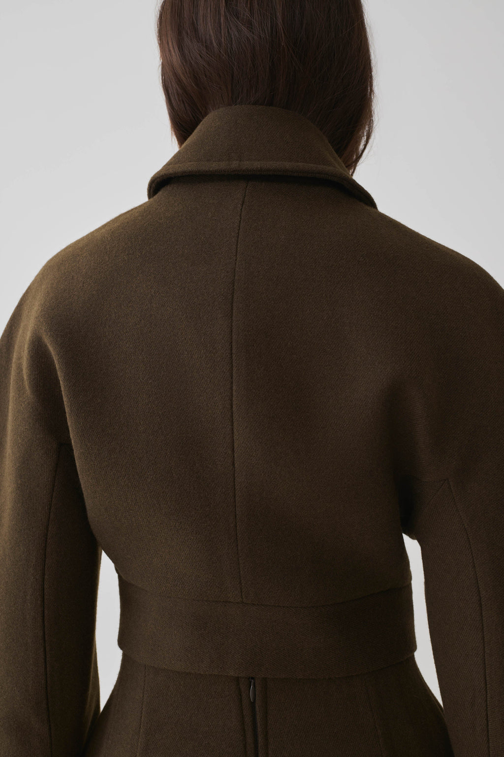 Wool Blend Cropped Jacket - Chocolate