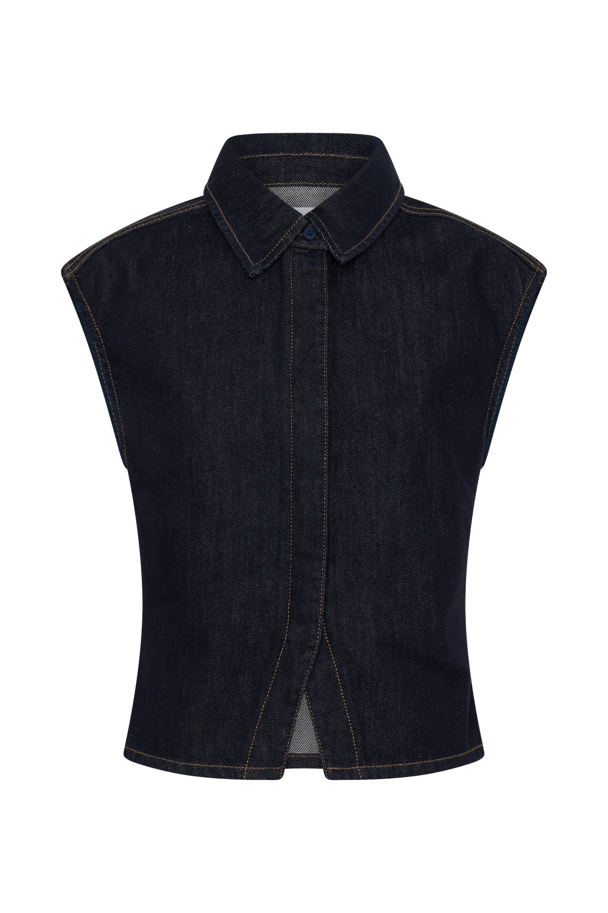 Collared Denim Longline Top - Washed Indigo Blue