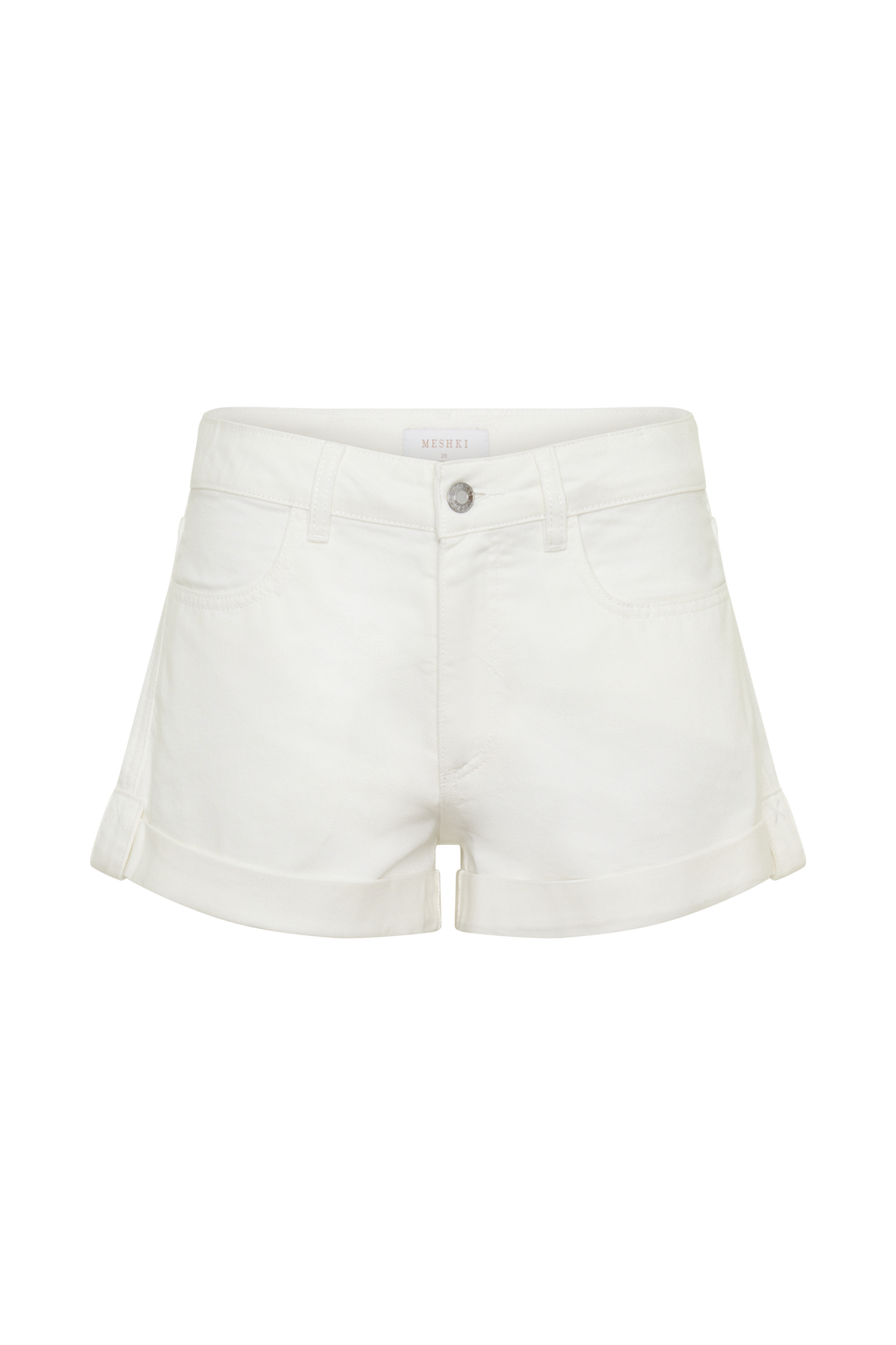 Rolled Hem Denim Shorts - White