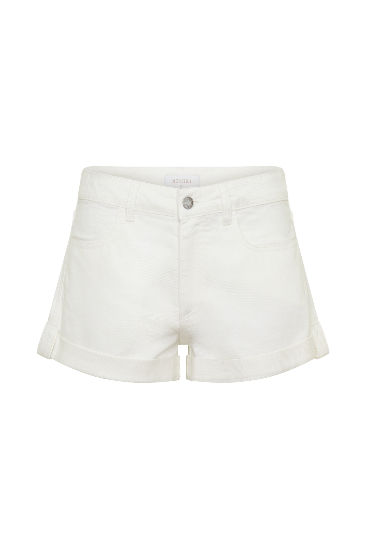 Rolled Hem Denim Shorts - White