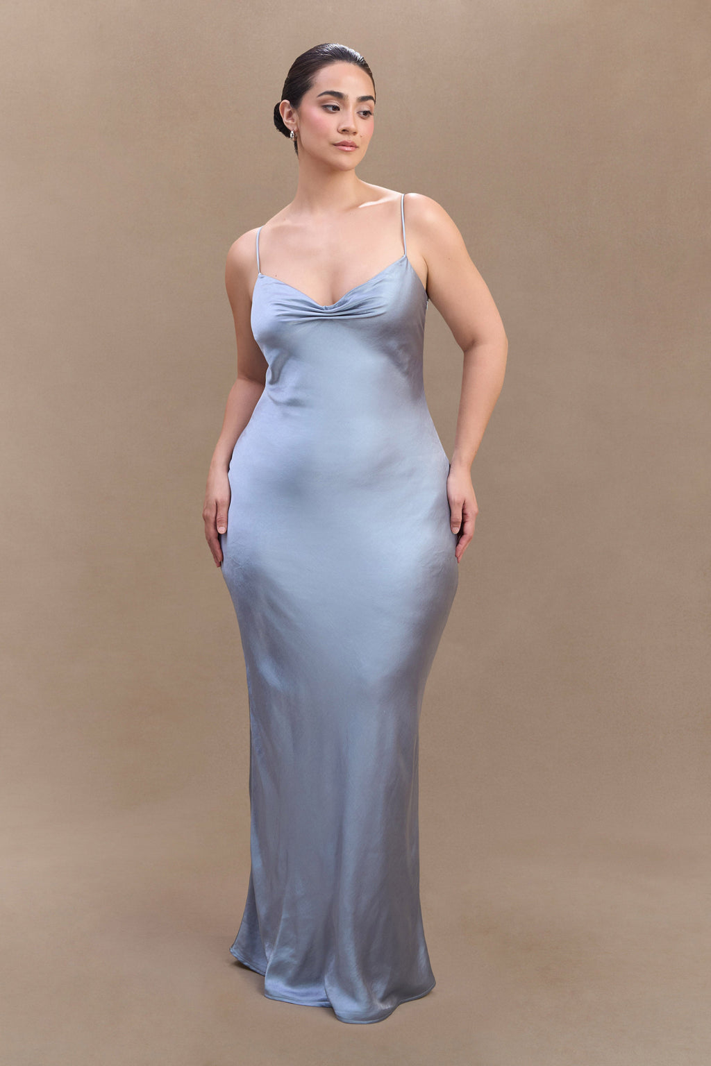 Sweetheart Satin Maxi Dress - Frosted Blue