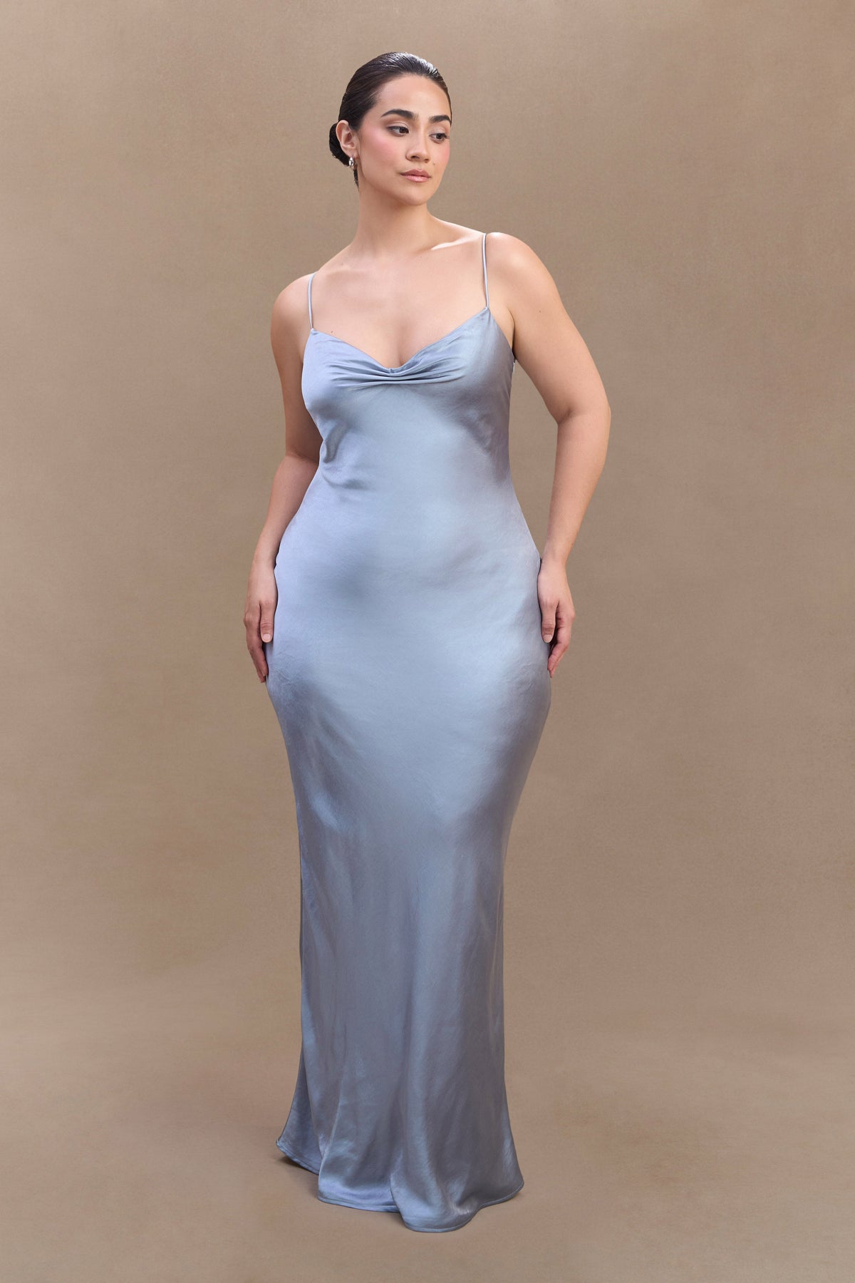 Sweetheart Satin Maxi Dress - Frosted Blue