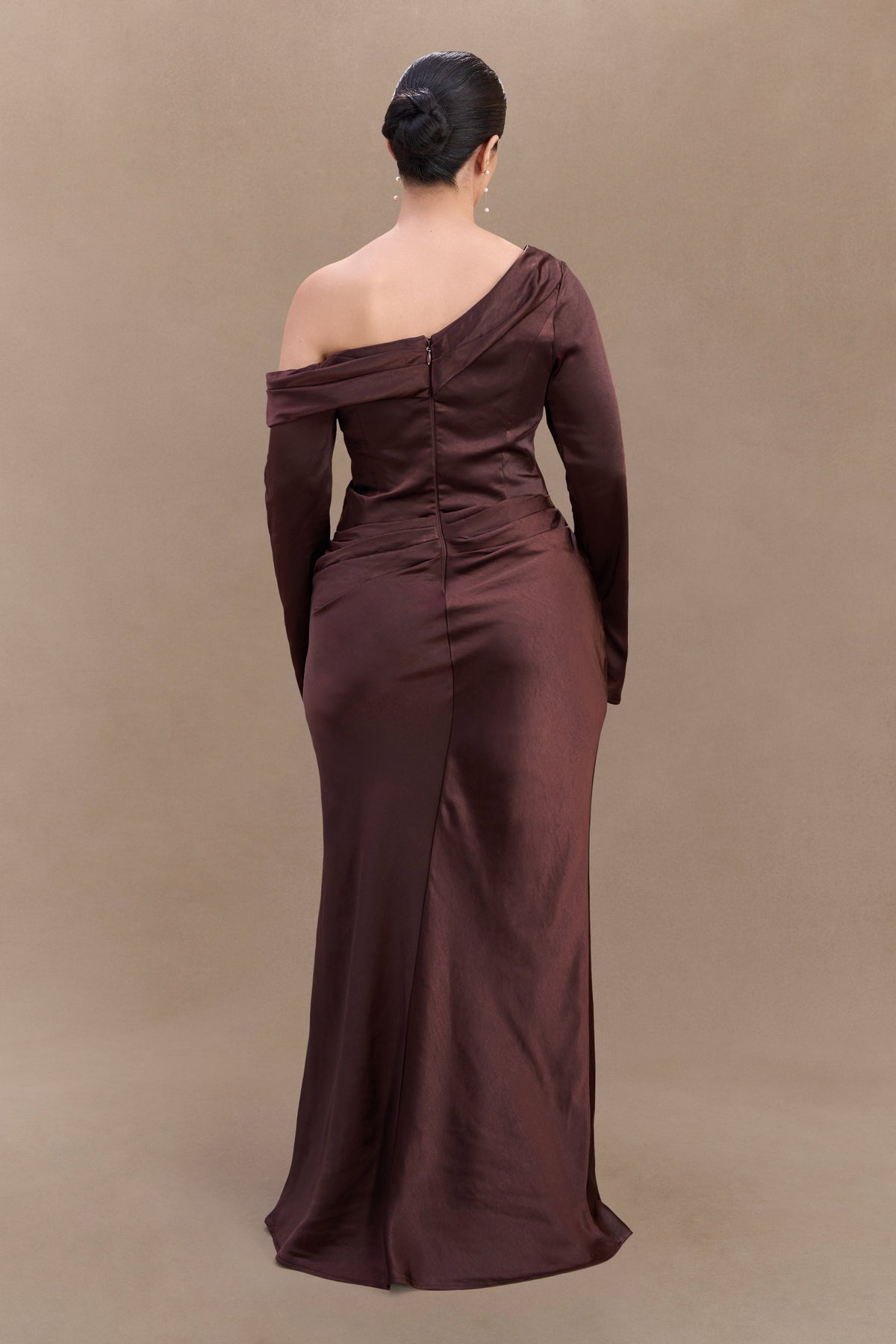 Long Sleeve Satin Maxi Dress - Dark Chocolate