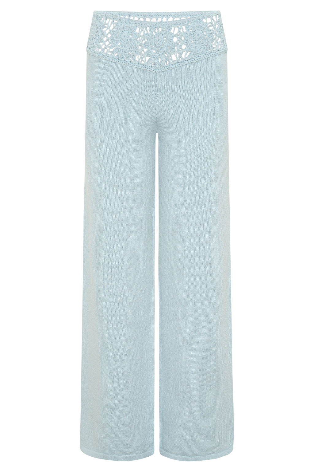 Crochet Waistband Straight Leg Pant - Pale Aqua