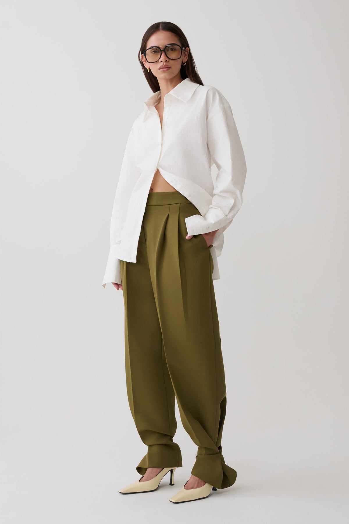 Pleated Suiting Pants - Olive