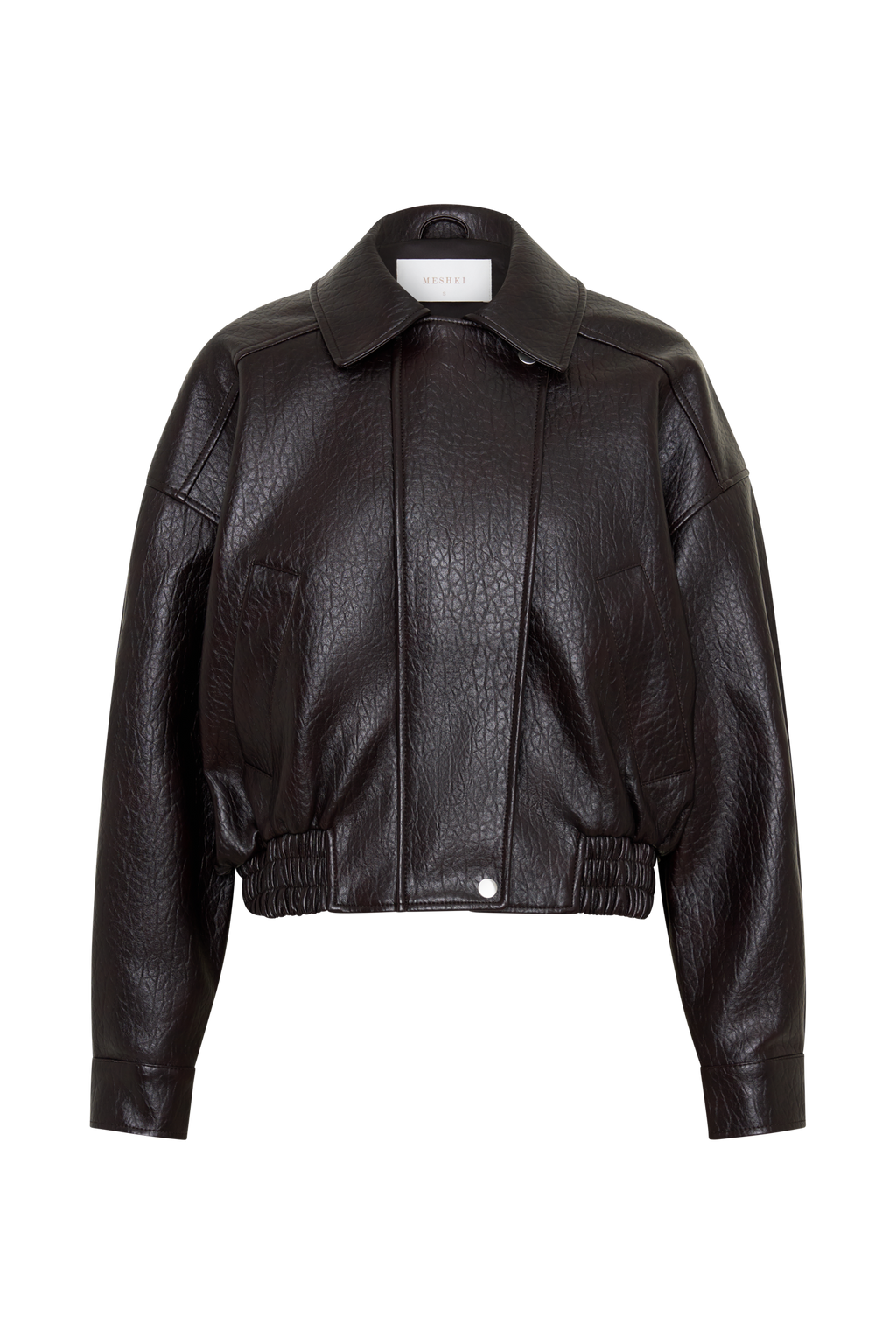 Faux Leather Cropped Jacket - Cherry Brown