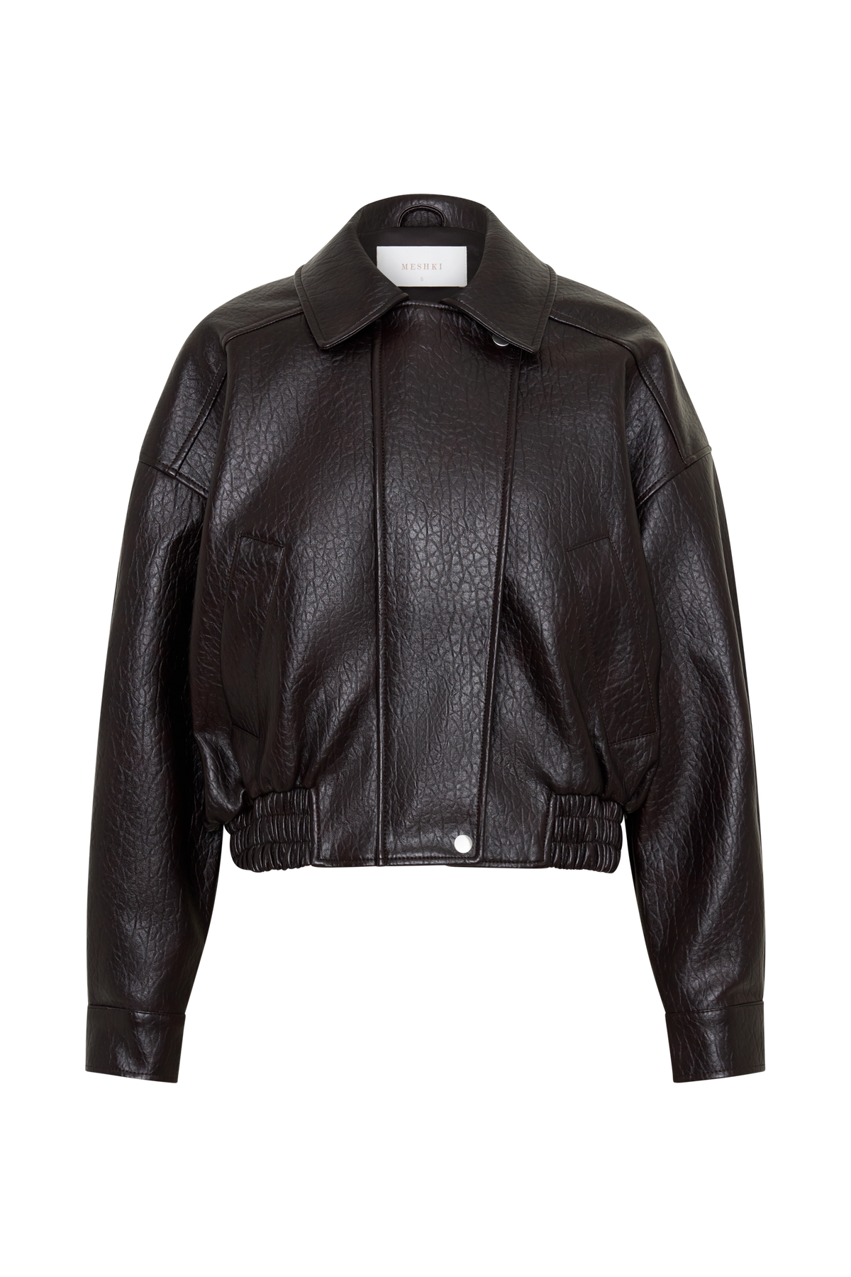 Faux Leather Cropped Jacket - Cherry Brown