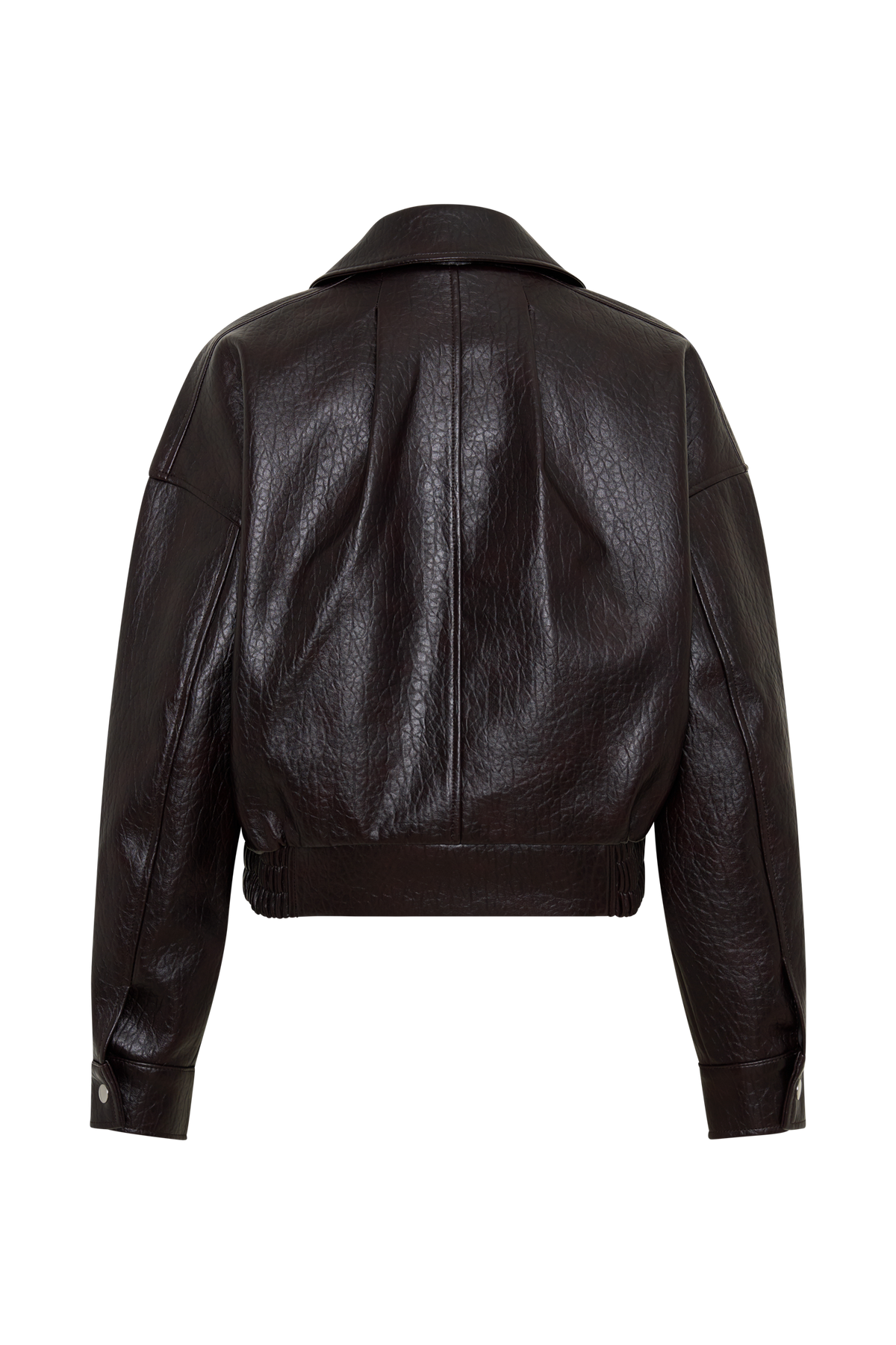 Faux Leather Cropped Jacket - Cherry Brown