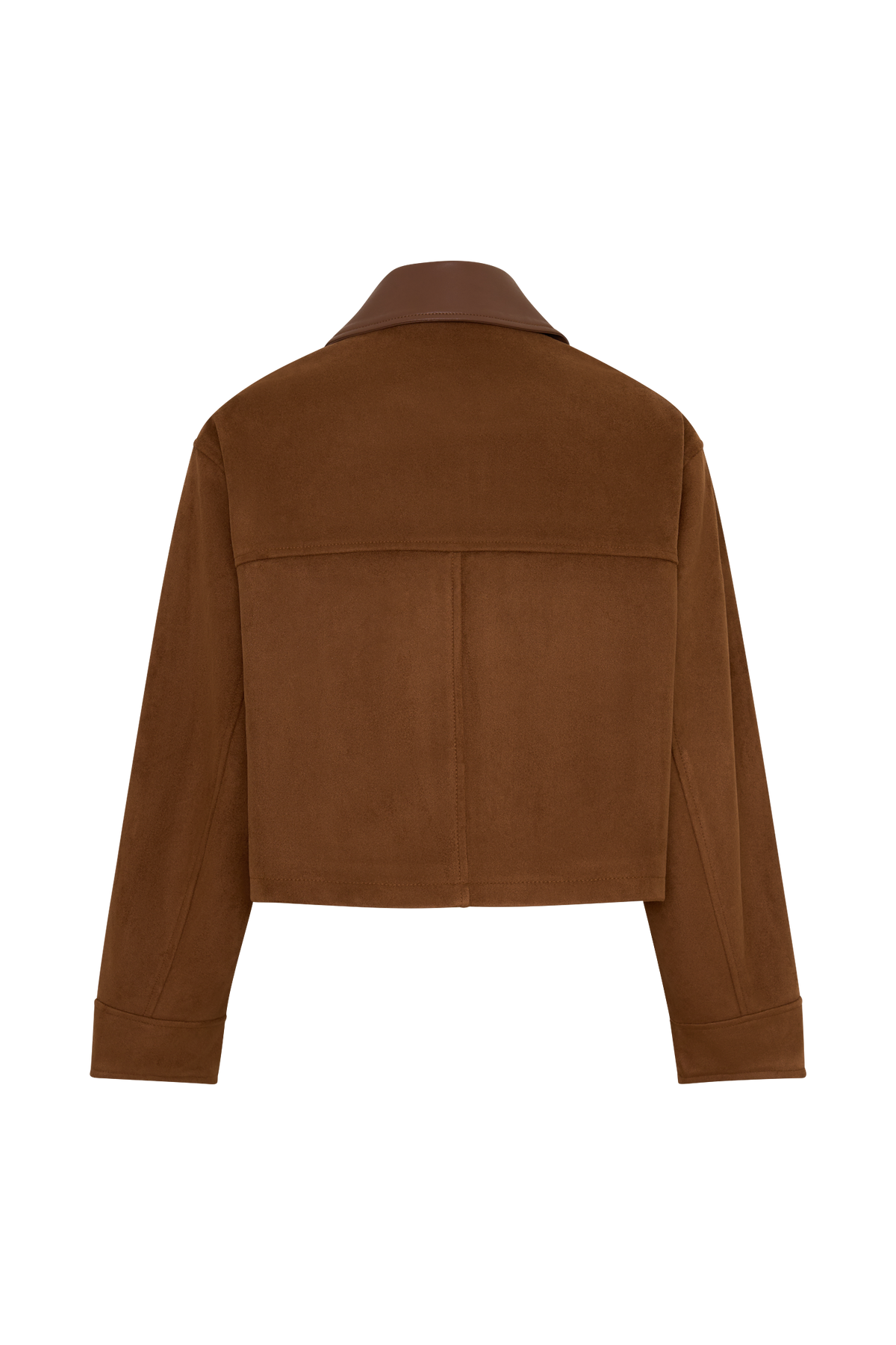 Faux Suede & Leather Collared Jacket - Tan
