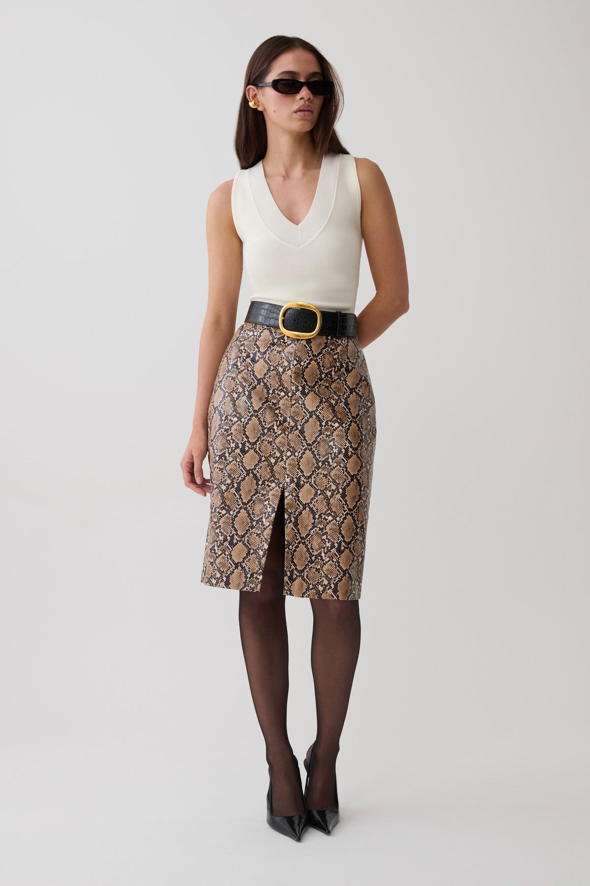 Faux Leather Midi Skirt - Snake Print