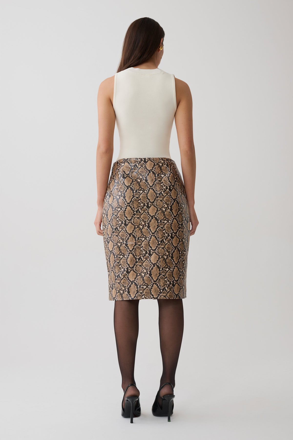 Faux Leather Midi Skirt - Snake Print