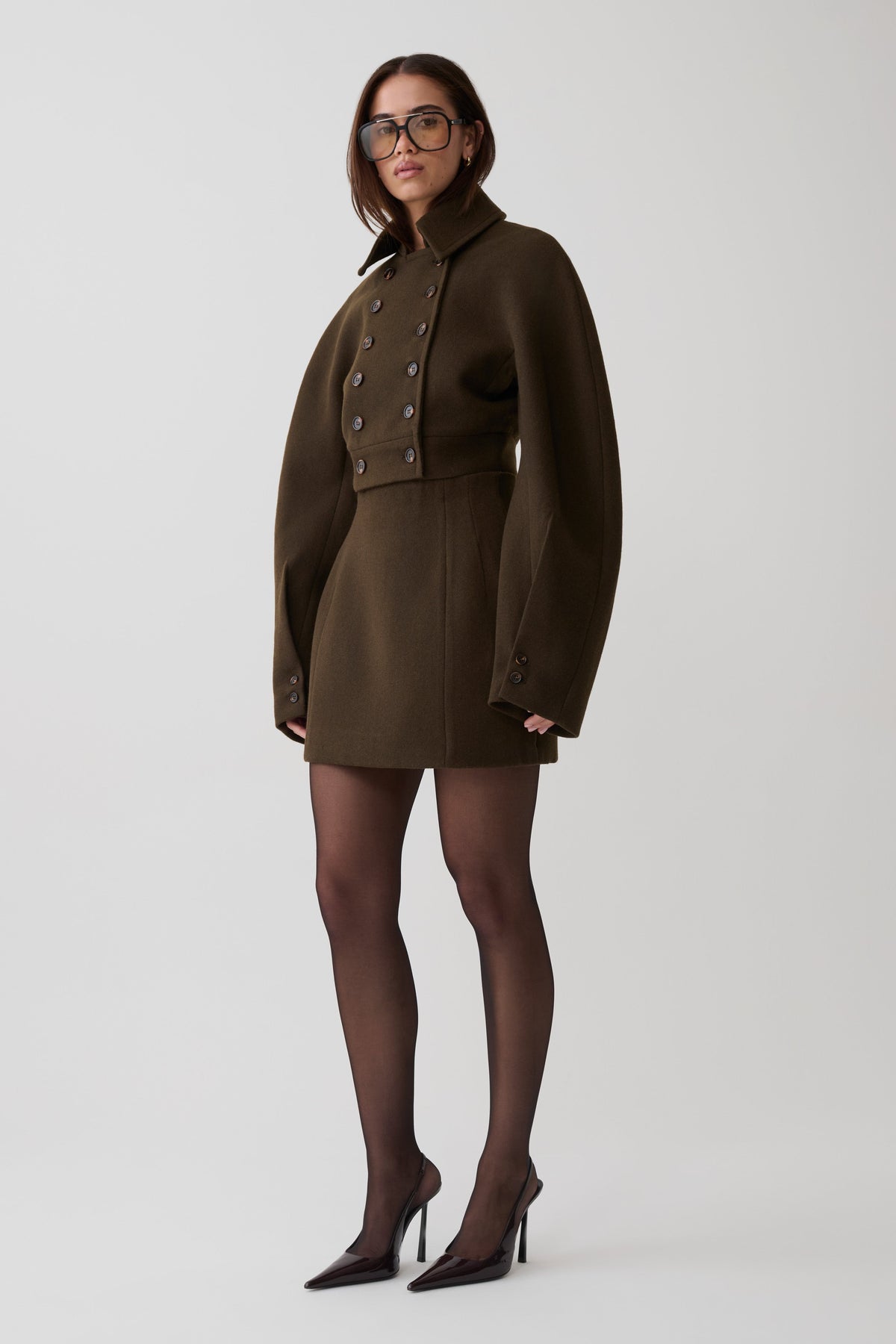 Wool Blend Mini Skirt - Chocolate