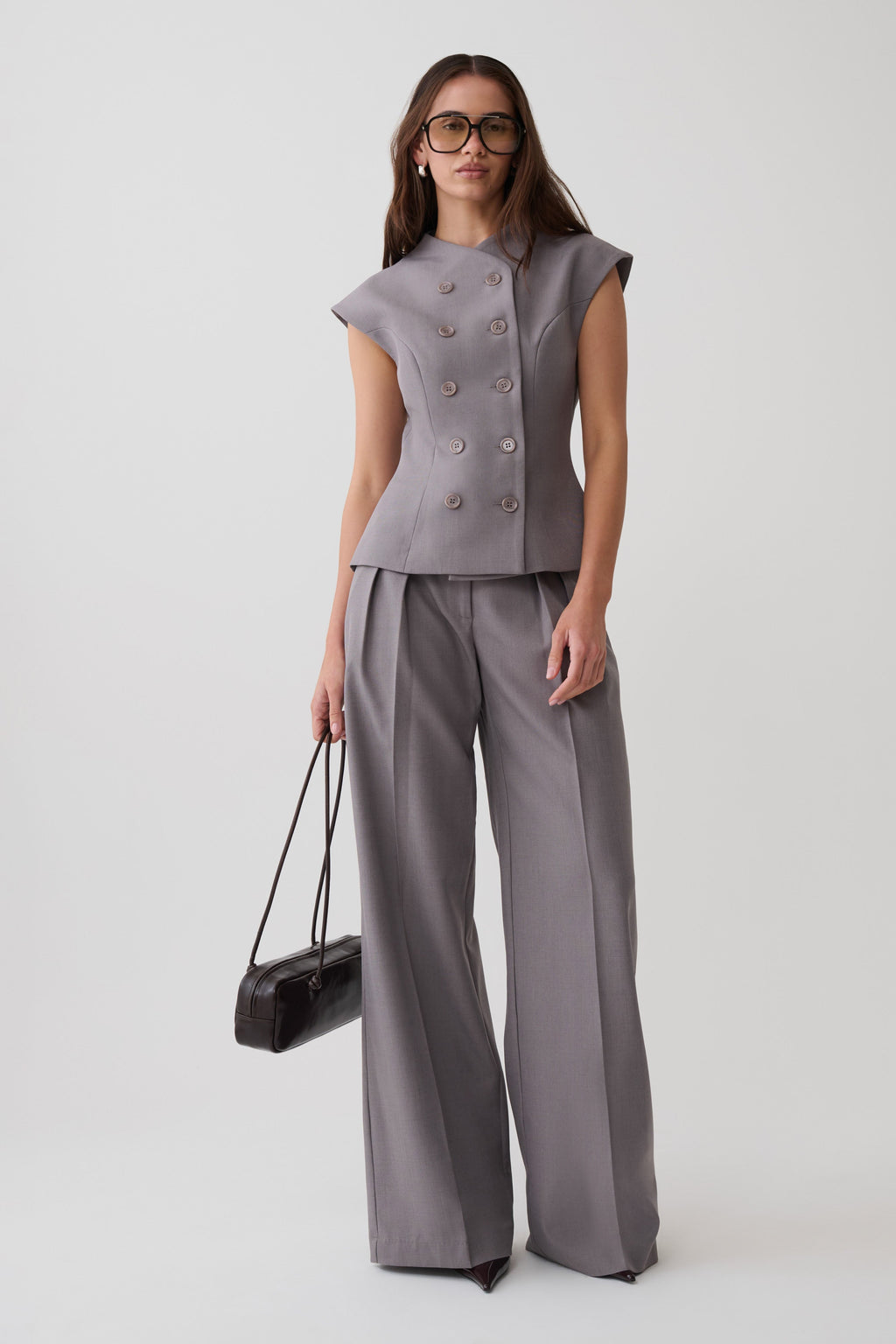 Double Breasted Vest - Light Grey Marle