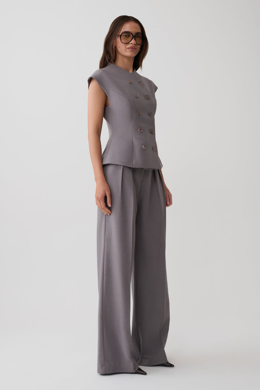 Double Breasted Vest - Light Grey Marle