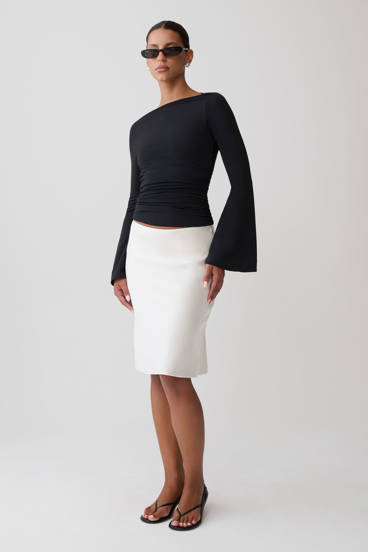 Cowl Back Long Sleeve Top - Black