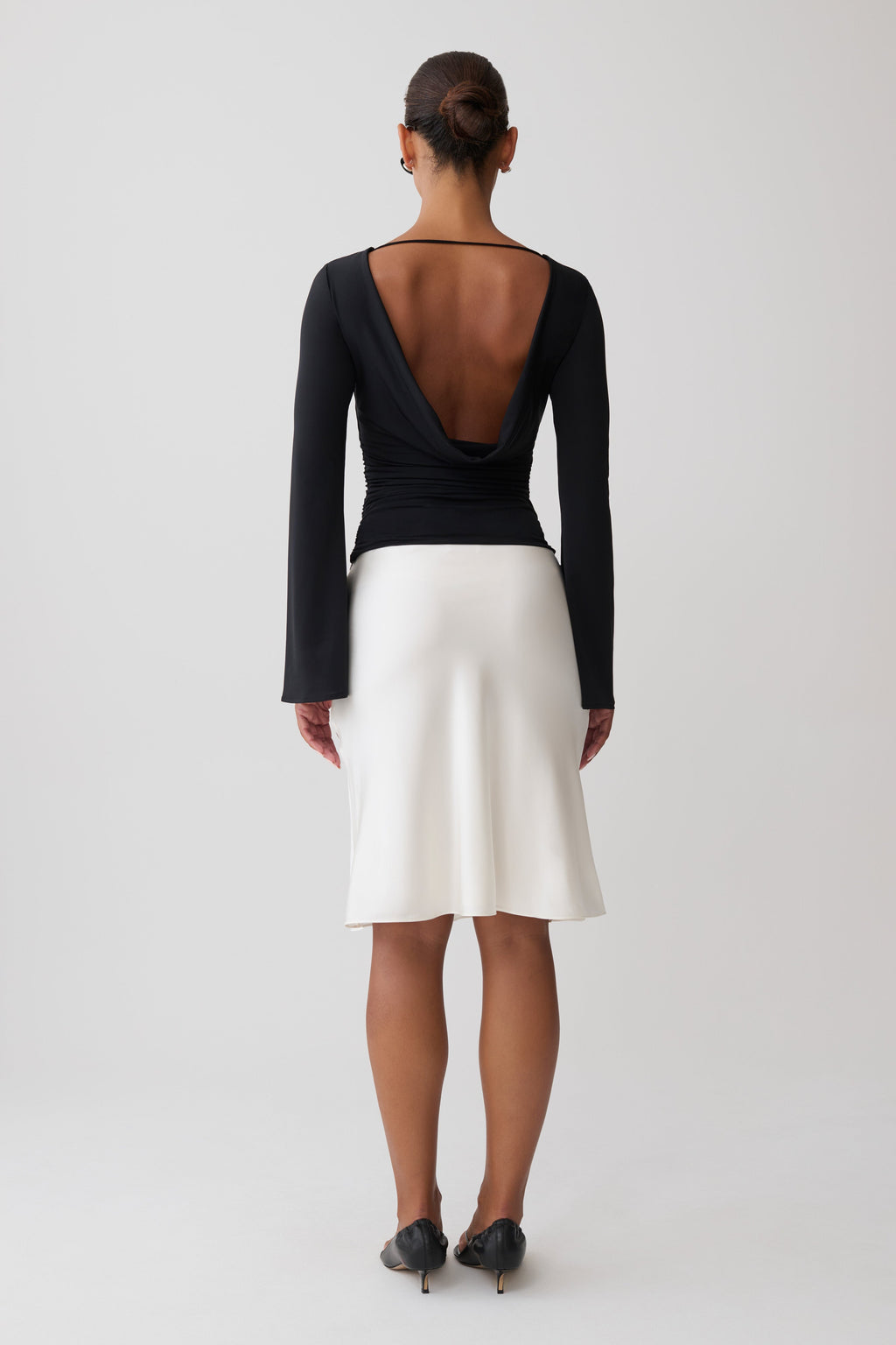 Cowl Back Long Sleeve Top - Black