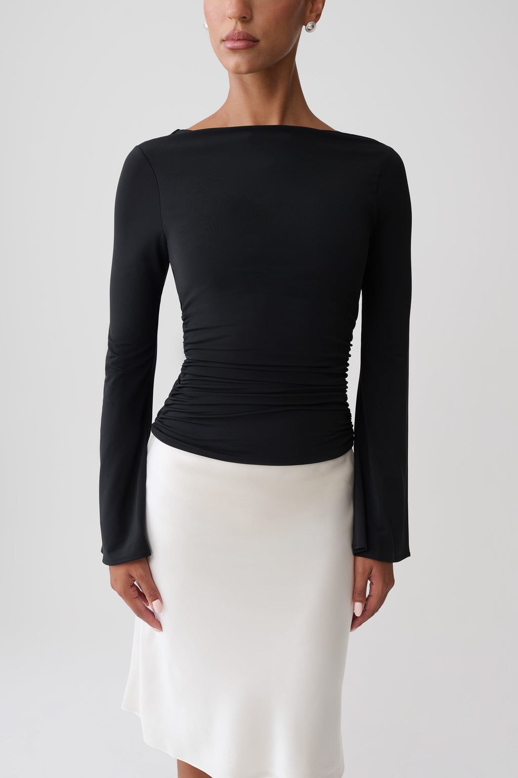 Cowl Back Long Sleeve Top - Black