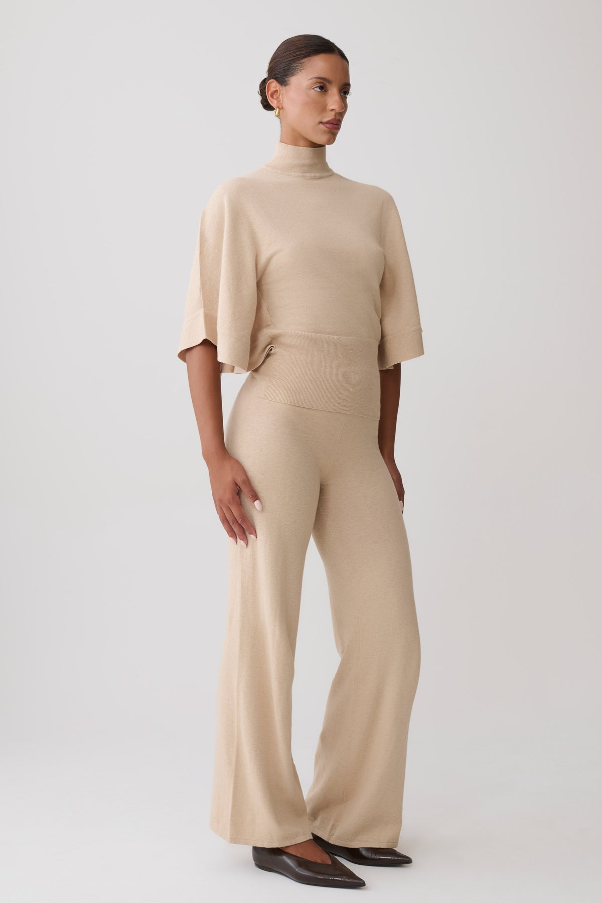 High Neck Knit Top - Oat Marle