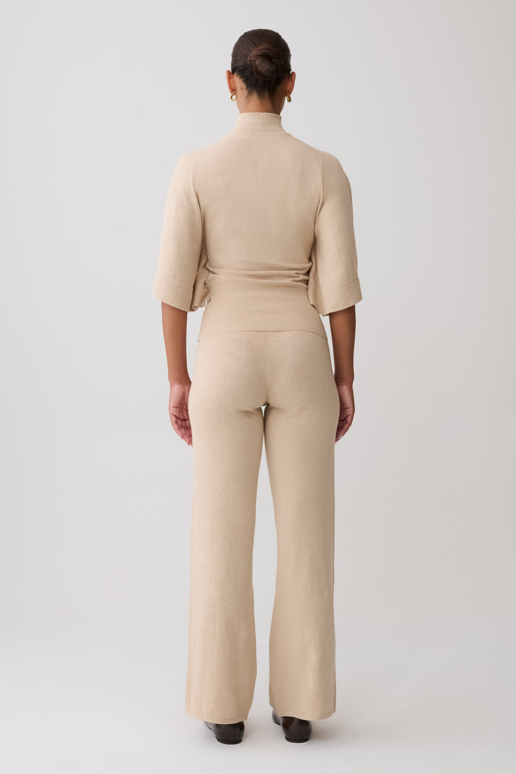 High Neck Knit Top - Oat Marle