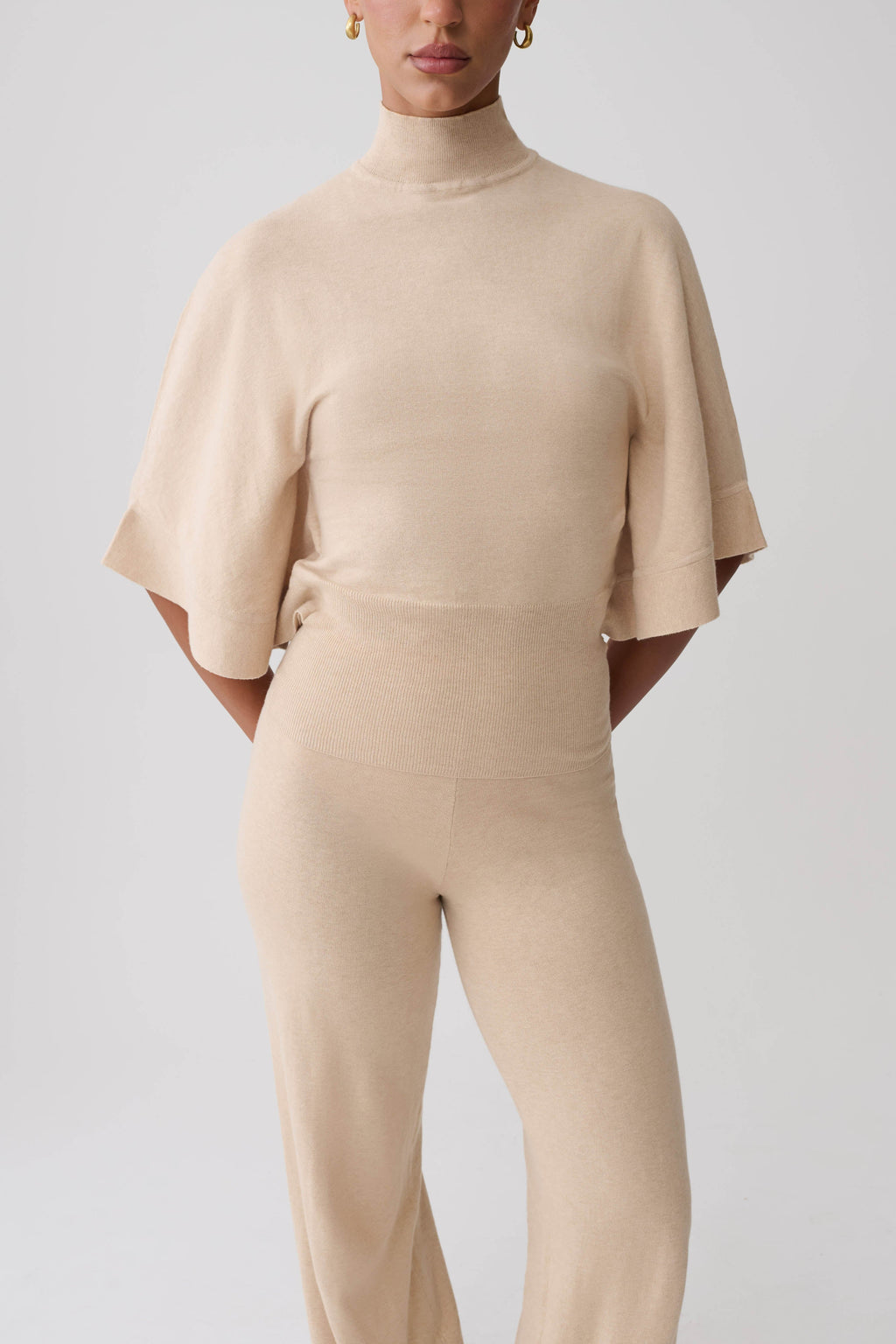 High Neck Knit Top - Oat Marle