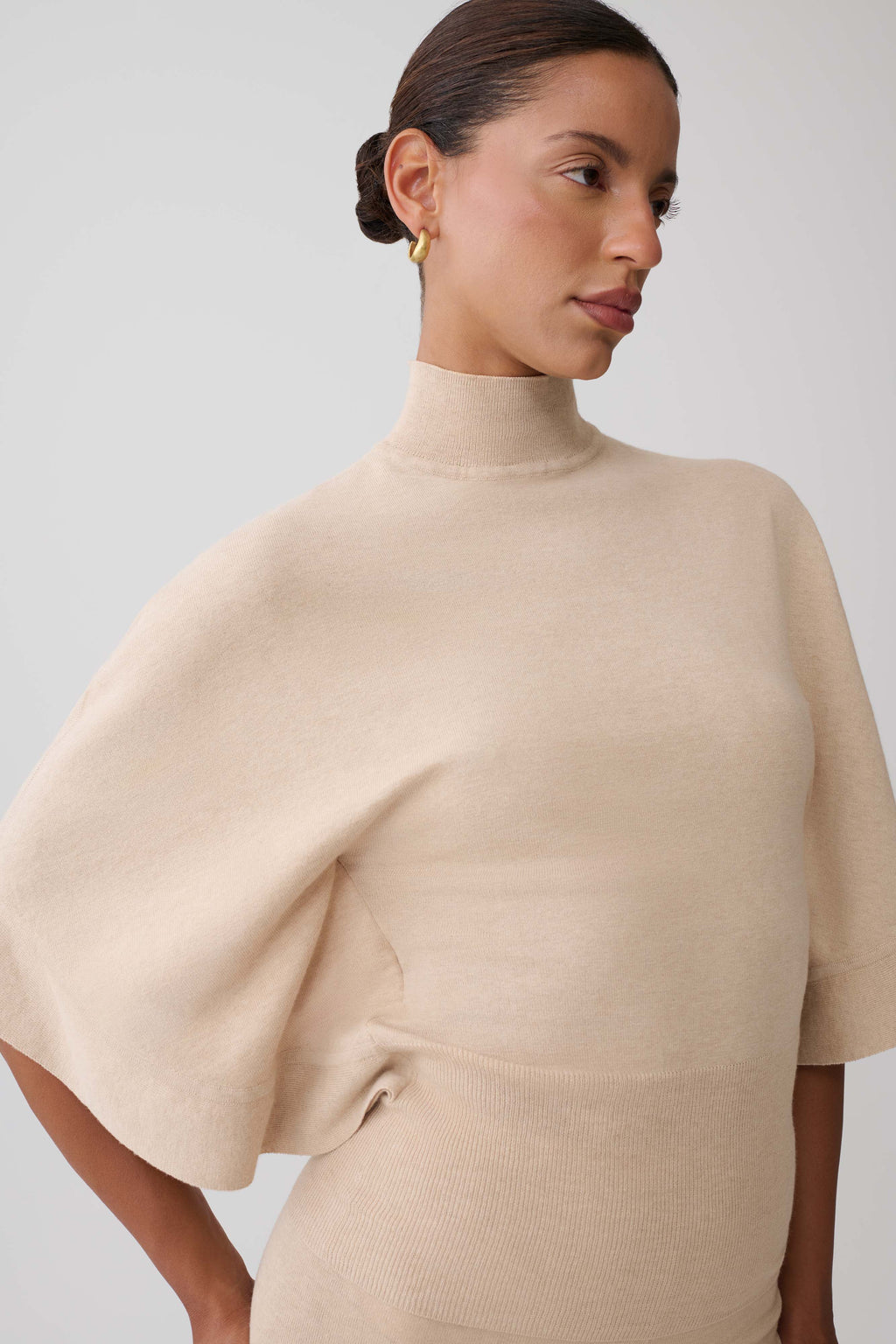 High Neck Knit Top - Oat Marle