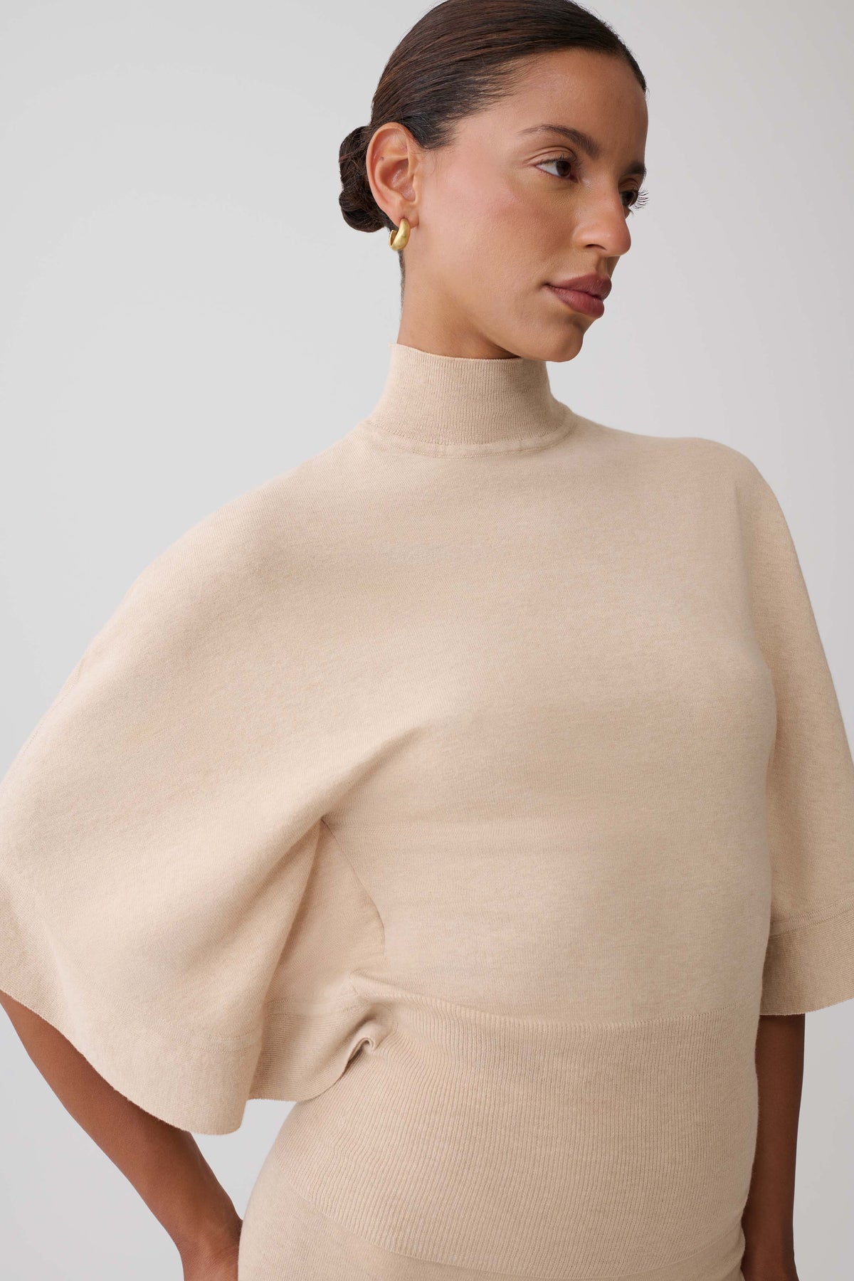 High Neck Knit Top - Oat Marle