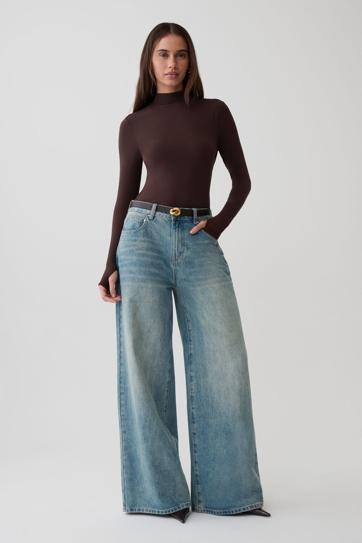 Longsleeve Roll Neck Top - Dark Chocolate