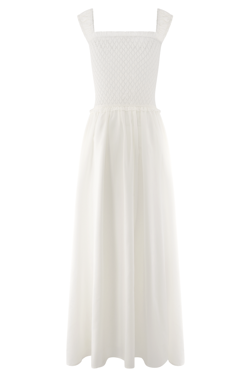 Pointelle Knit Midi Dress - White